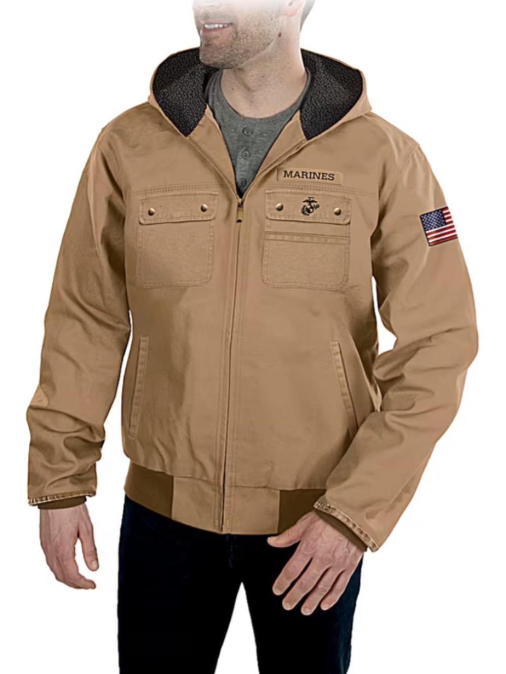 Khaki Canvas U.S. Marines Jacket From The Bradford Exchange. Size Medium